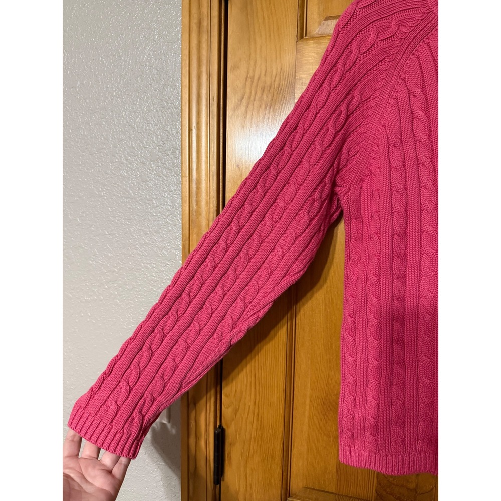 L.L.Bean Women's Cable Knit Cotton Sweater Pink Size Large Heavyweight Cozy - Picture 4 of 5
